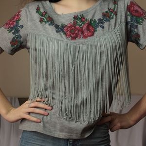 unique floral fringe t shirt